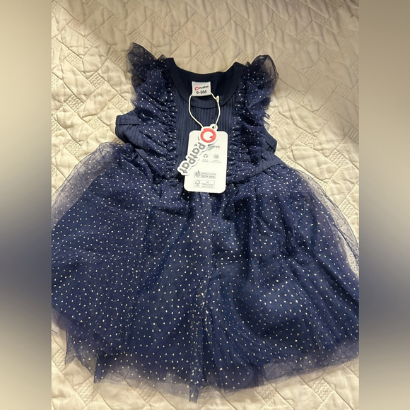 NEW PATPAT Blue Baby Girl 100% Cotton Sleeveless Tutu Infant Ruffle Dress 6-9M - Picture 1 of 3